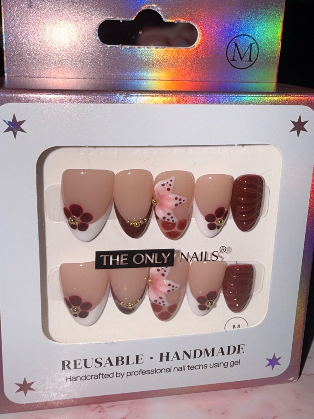 The Only Nails Reusable Handmade Brown & Nude Press-On Nail Set